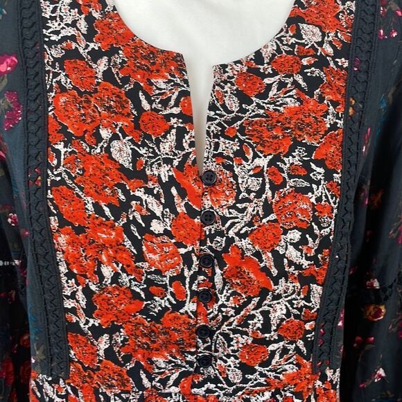 Caffe Marrakesh Orange and Dark Grey Multi Floral Tunic Blouse. Size Small - Picture 6 of 12